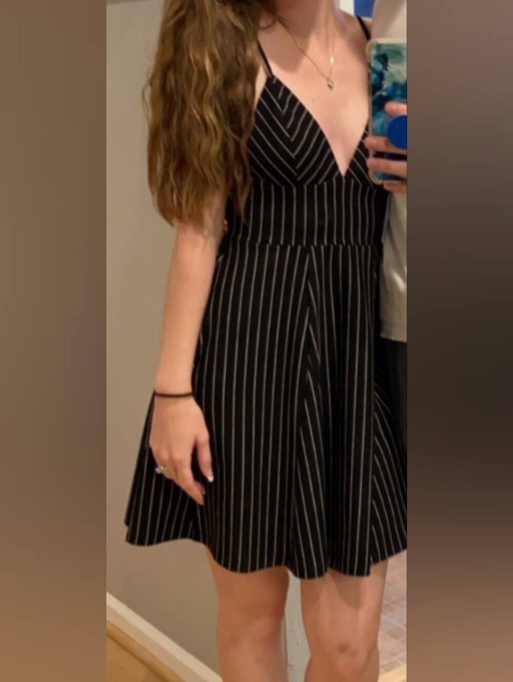 Forever 21 Black Pinstripe V-Neck A-Line Dress - Size S